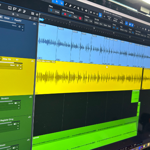 Studio One Digital Audio Workstation with blue yellow and green tracks open